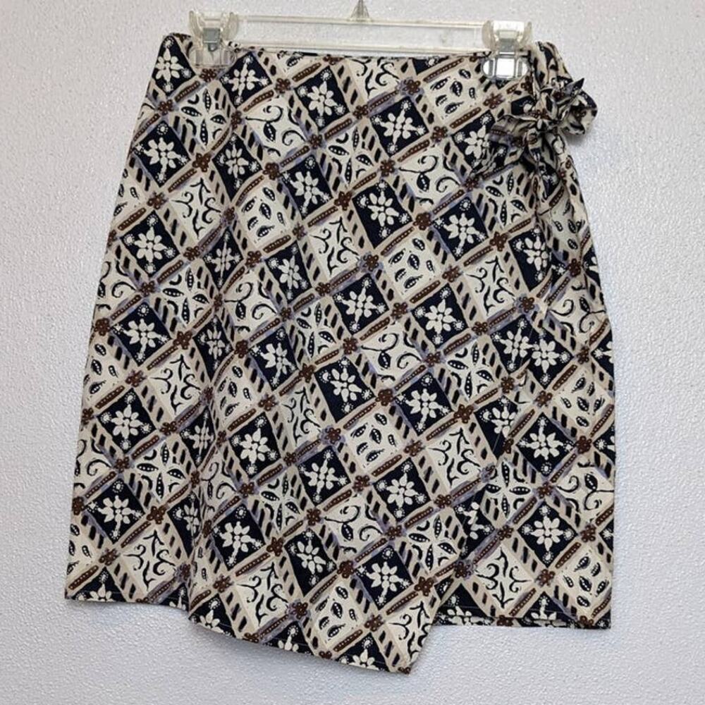 Vintage 90s Ann Taylor Silk Mixed Print Floral Pattern Wrap Mini Skirt Sz 6